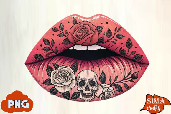 Download Lips Rose Black Theme Skull PNG - Png Collection