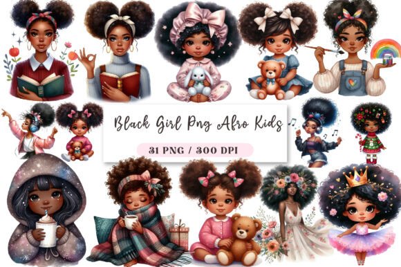 Download Black Girl Png Afro Kids Clipart Bundle - Png Collection