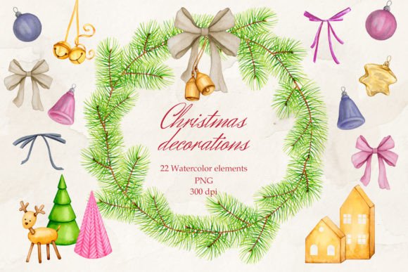 Download Christmas Decorations. Watercolor. PNG. - Png Collection