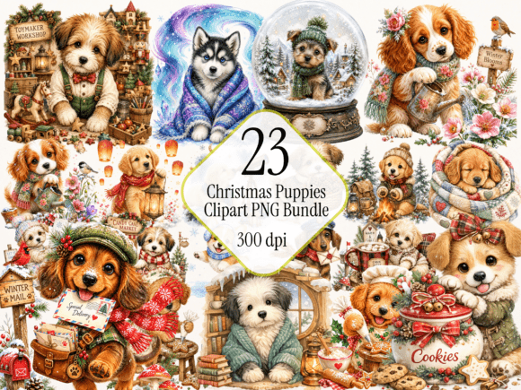 Download Christmas Puppies Clipart PNG Bundle - Png Collection
