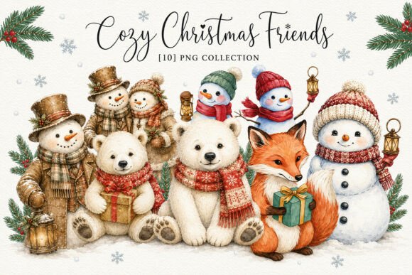 Download Cozy Christmas Friends Clipart Png Set - Png Collection