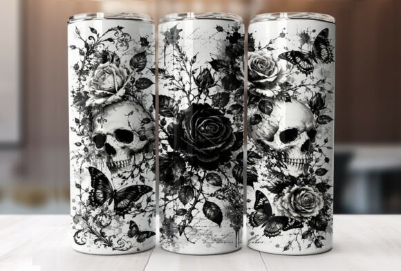 Download Gothic Skull Rose 20oz Tumbler Wrap PNG - Png Collection