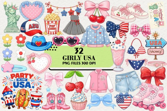 Download Kawaii Girly USA Vacation Clipart Bundle - Kawaii Collection