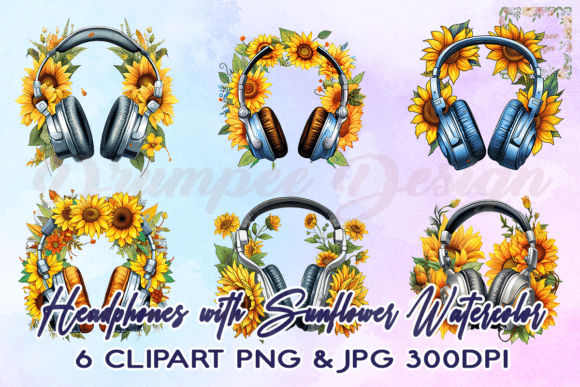Download Headphones with Sunflower Watercolor PNG - Png Collection