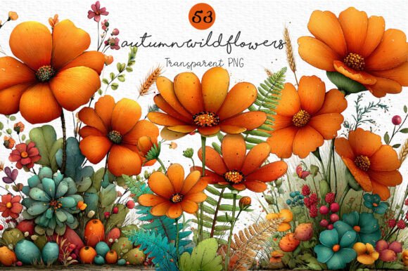 Download Whimsical Autumn Wildflowers Clipart PNG - Png Collection