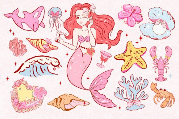 Download Retro Summer Mermaid PNG, Coquette Beach - Png Collection