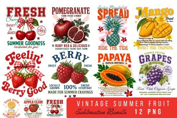 Download Vintage Summer Fruit Quotes PNG Bundle - Png Collection